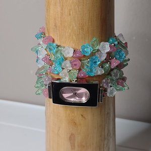 7.5 And 7 Inch Colorful Layered Glass Bead Watch And Bracelet Set